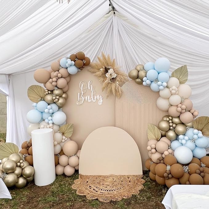 Double Stuffed Pastel Blue Balloons Different Size 115Pcs 5/10/12/18 Inch Macaron Light Blue Balloon Garland Arch kit for Birthday Gender Reveal Baby Shower Party
