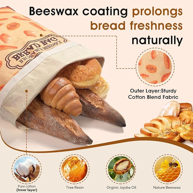 1 Pack Beeswax Bread Bags for Sourdough Homemade Bread, XL Cotton Lining Sourdough Reusable Natural Beeswax Bread Storage Bag, Keep Fresh and Upgraded Large Capacity Portable-17 x 12.6 Inches