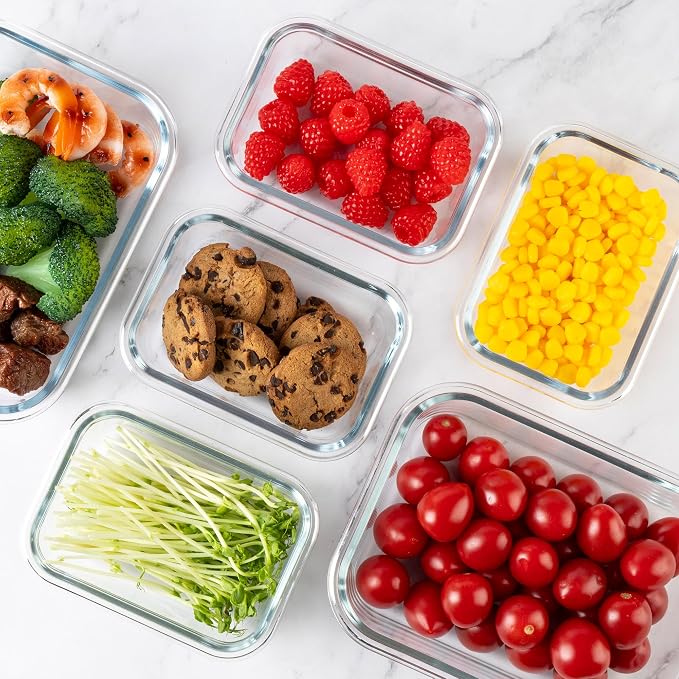 16PCS (8 Bowls + 8 Lids) High Borosilicate Glass Meal Prep Containers, Food Storage Containers with Airtight Lids, Glass Lunch Bento Boxes, Dishwasher Safe, mint