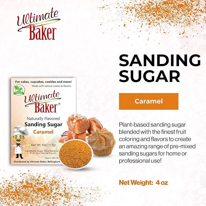 Ultimate Baker Flavored Sanding Sugar (1x4oz) - Burst of Flavor & Color for Cakes, Cookies & More, All-Natural, Perfect for Baking & Decorating or as a Flavored Coffee Sugar (Caramel)