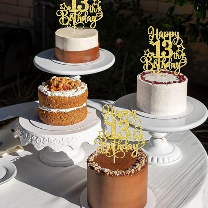 1 PCS Happy 13th Birthday Cake Topper Glitter Cheers to 13 Years Birthday Cake Pick Hello 13 Fabulous Cake Decoration for Happy 13th Birthday Anniversary Party Decorations Supplies Gold