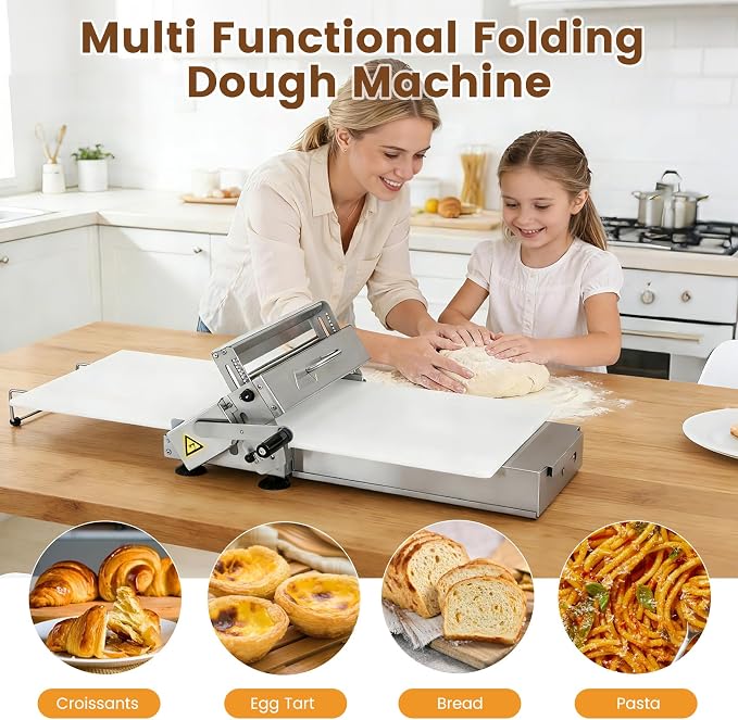 Folding Dough Sheeter 40.9"x15.5" for Bread and Pastries (2 Rolling Boards) | Manual Stainless Steel Dough Machine, Adjustable Thickness, Portable Manual Sheeter Machine