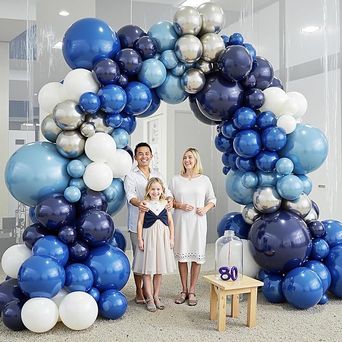 412Pcs Blue Balloon Arch Kit,5 10 12 18 inch Blue Balloon Garland with Metallic Dark Blue Silver Balloons for Baby Shower Graduation Birthday Wedding Party Decorations