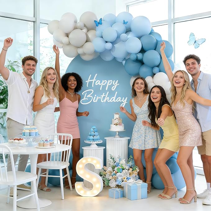 Dusty Blue Balloons Garland Arch Kit, Haze Blue Sand White Balloon Arch Kit, Pastel Blue Beige Balloon for Baby Shower Gender Reveal Birthday Engagement Wedding Bridal Shower Party Decorations