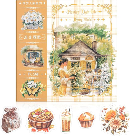 Fleeting Time Theme Sticker Scrapbooking Supplies for Junk Journal, 50 Sheets Washi Stickers - Vintage Journaling Stickers