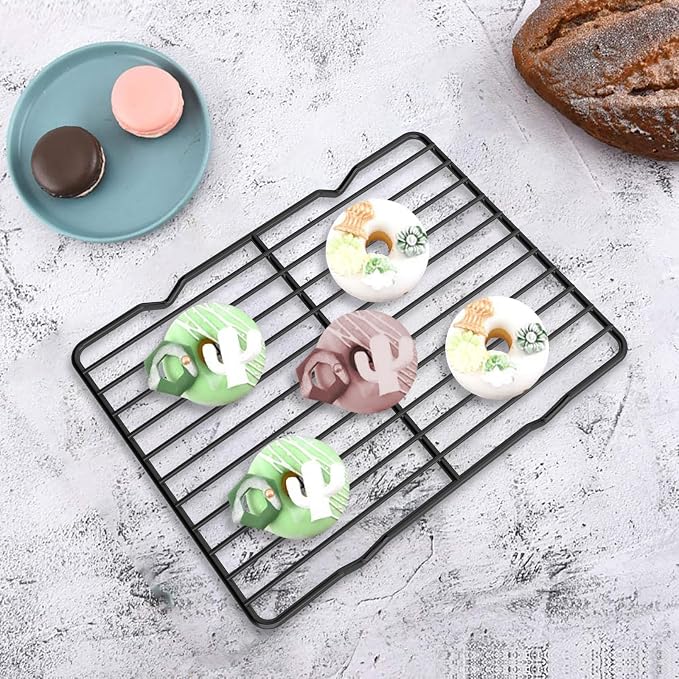 Adorila 2 Pack Cooling Rack for Baking, 8.3" x 11.4" Stainless Steel Grill Rack, Small Grid Baking Rack for Baking Cooking Roasting Oven (Black)