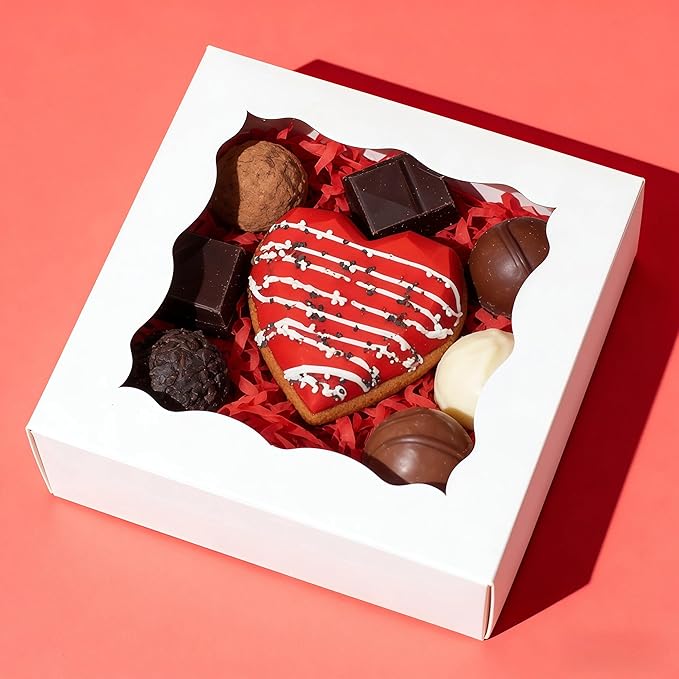 50 Pcs Individual Cookie Boxes 4 1/2" x 4 1/2" x 1 1/5" Small Gift Boxes Single Bakery Box for Christmas Valentine's Mother's Day