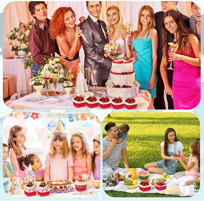 30Pack 5oz Mini Cake Pans with Lids Baking Cups Aluminum Foil Pans Tins, Individual Dessert Cups Containers for Sales,Party,Picnics Red