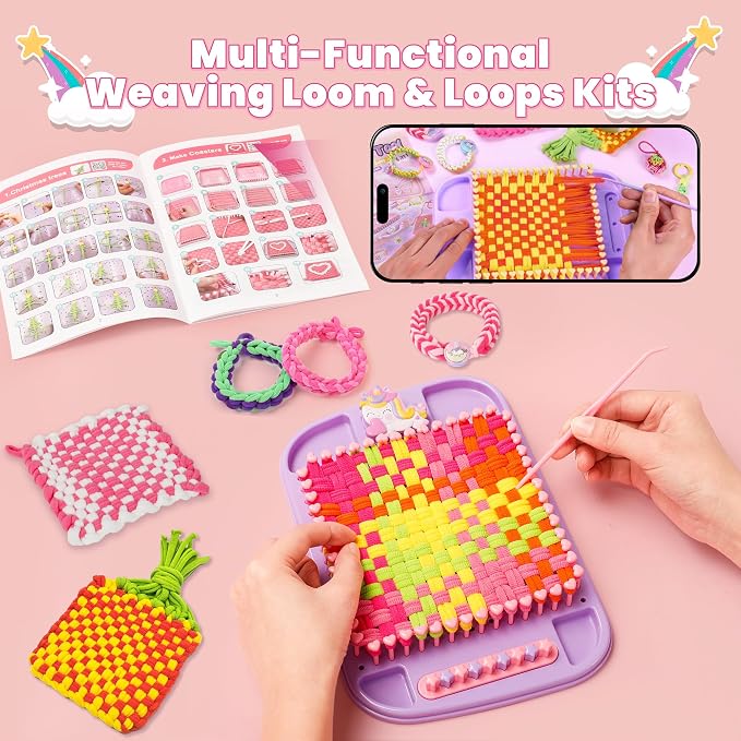 SUGORER 500+ PCS Weaving Loom Kit, 6-in-1 Weaving Loom for Kids & Friendship Bracelet Making Kit for Girls, Potholder Loom Knitting Kits Toys, Art and Crafts Kits for Kids Age 6-12