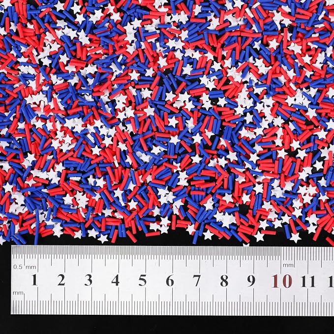 DIYASY 180g Patriotic Fake Sprinkles, 6.35 oz Non-edible Resin Sprinkles Independence Day Faux Plastic Candy Sprinkle Polymer Clay Slices for Nail Art DIY Crafts Cake Phone Case (Patriotic)
