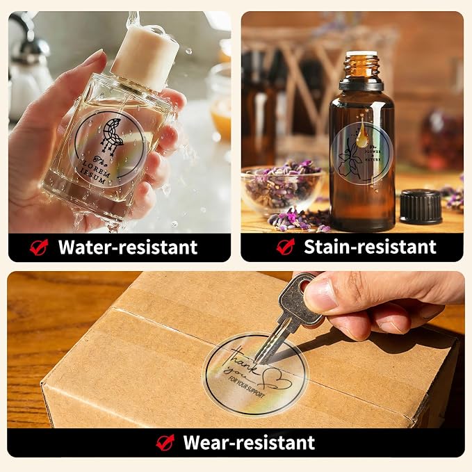 300 Labels/Roll 2" Holographic Transparent Round Thermal Labels, Waterproof Circle Blank Thermal Sticker Compatible with Direct Thermal Label Printers for DIY Logo Designs, Small Business