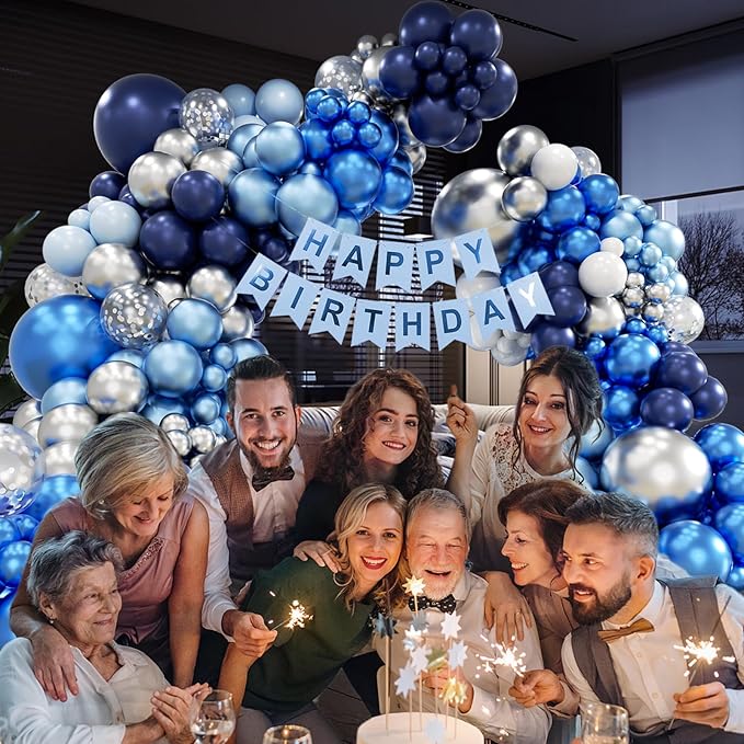 134pcs Blue Balloon Arch Kit, Blue Balloon Garland with Blue and Silver Balloons for Wedding Baby Shower Graduation Birthday Party Decorations