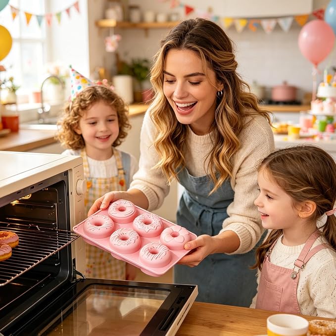 Donut Mold,6-Cavity Non-Stick Safe Food-Grade Tray,Donut Mold Silicone - for Home Kitchen Cooking Indoor House Family Homemade Microwave Freezer Oven