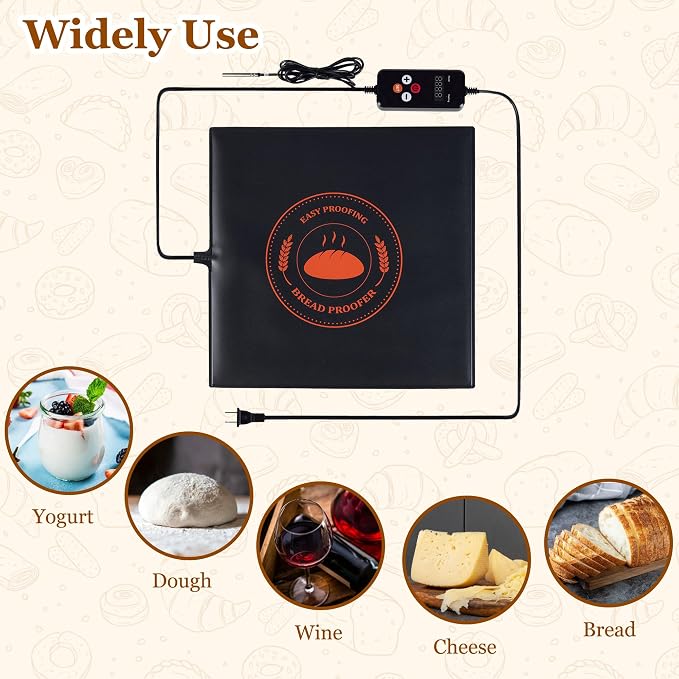 Bread Proofing Mat with Warm Cover, Sourdough Hearting Mat, Sourdough Warming Mats with Thermostat Temperature Control, 13.9" x 13.9" Bread Proofer Dough Warmer for Home Kitchen Baking