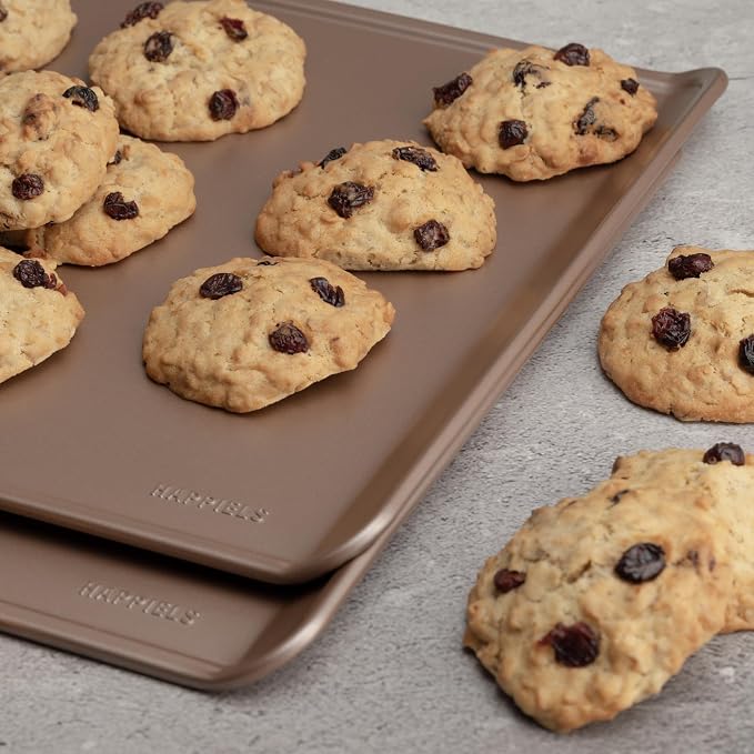 HAPPIELS 13x17in Nonstick Rimless Cookie Sheet 2-Pack, PFOA & BPA Free | PFOA free Cookie Sheet Set without rim, Half Sheet Pan for Oven Baking without lip