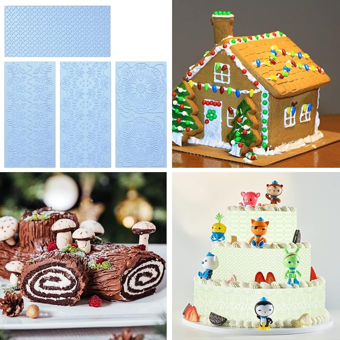 6 Packs Fondant Impression Mat Fondant Texture Mats Clay Mold Set Lace Embossing Mat Fondant Cake Embossed Impression Sheets for Cake Decorating