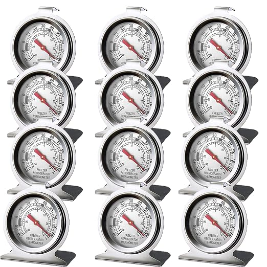 Stainless Steel Refrigerator Freezer Thermometer Large Dial Thermometer (12 Pack)
