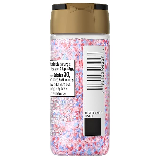 McCormick Finishing Sugar, Mixed Berry, Limited Edition, Sweet Berry Flavors, Sprinkle on Breakfast and Dessert Favorites, Garnish Beverages, 3.15 oz