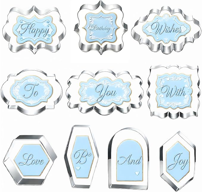 10 Pieces Plaque Frame Cookie Cutter Stainless Steel Biscuit Cutter Difference Shapes,Biscuit Wedding Baking Decorations Holiday Party (silver)