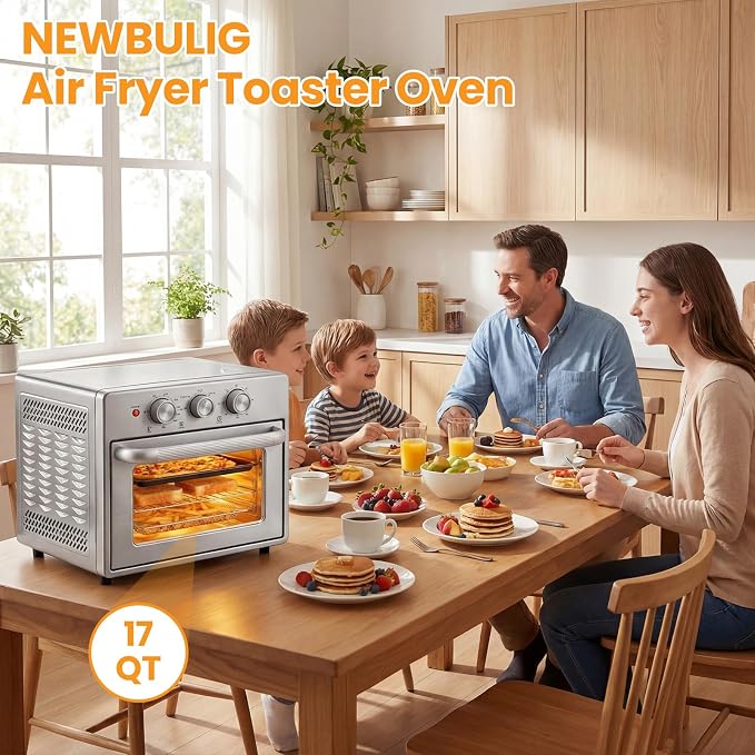 NEWBULIG 17QT Air Fryer Toaster Oven Combo, 8-in-1 Multi-Function Air Fryer, Large Capacity Countertop Convection Oven, 450°F Fast Cooking, 60 Min Precision Timer for Healthy Delicious Meals