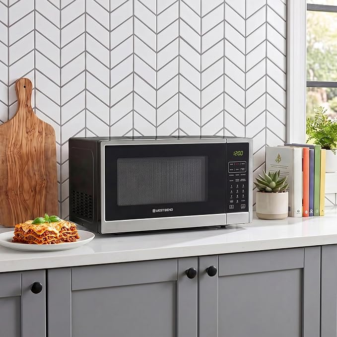 West Bend 3-in-1 Microwave Air Fryer Convection Oven 1000-Watts with 10 Power Levels and 12 Presets, Speed Defrost, Electronic Control Panel and Glass Turntable, 1.3-Cu.Ft., Stainless Steel