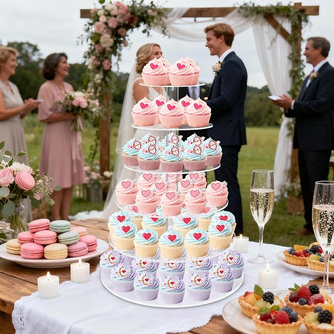 Cupcake Stand for 60 Cupcakes, 6 Tier Large Acrylic Round Clear Wedding Cupcake Tower, Cupcake Tier Stands for Dessert Table, Tiered Cupcake Holder Stand, Cupcake Display Stand for Birthday Party