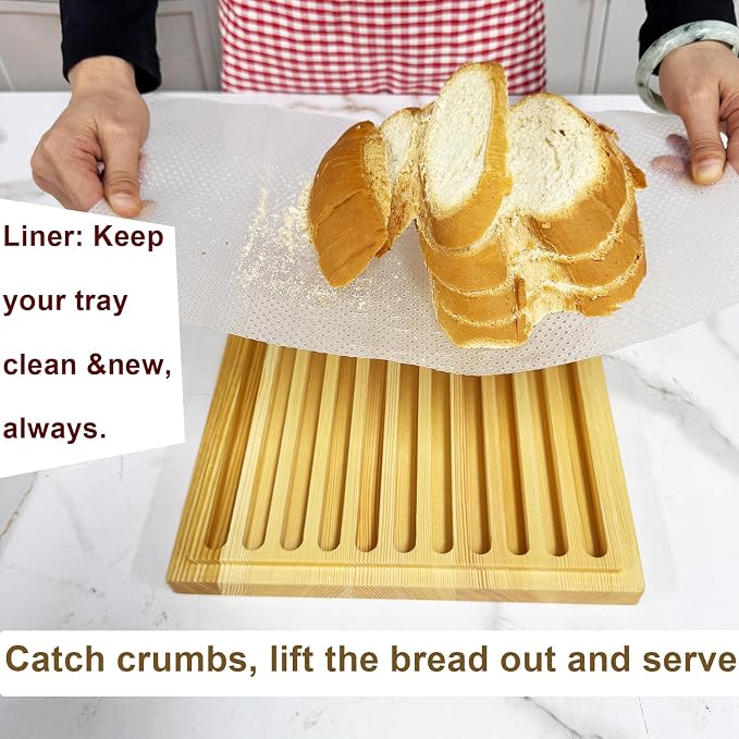 7L Wooden Bread Box, Stainless Steel Bread Slicer, 20 Protective Liners | 2 Thickness Slicing Guide, 9in Adjustable Crumb Tray, 1 Bread Stopper, for Sourdough, Homemade Bread