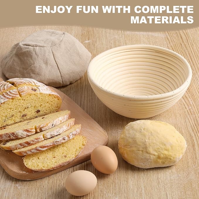 Banneton Bread Proofing Basket, 2 Pack 9inch Round Sourdough Banneton Baskets, Banneton Bread Basket for Sourdough Baking Supplies