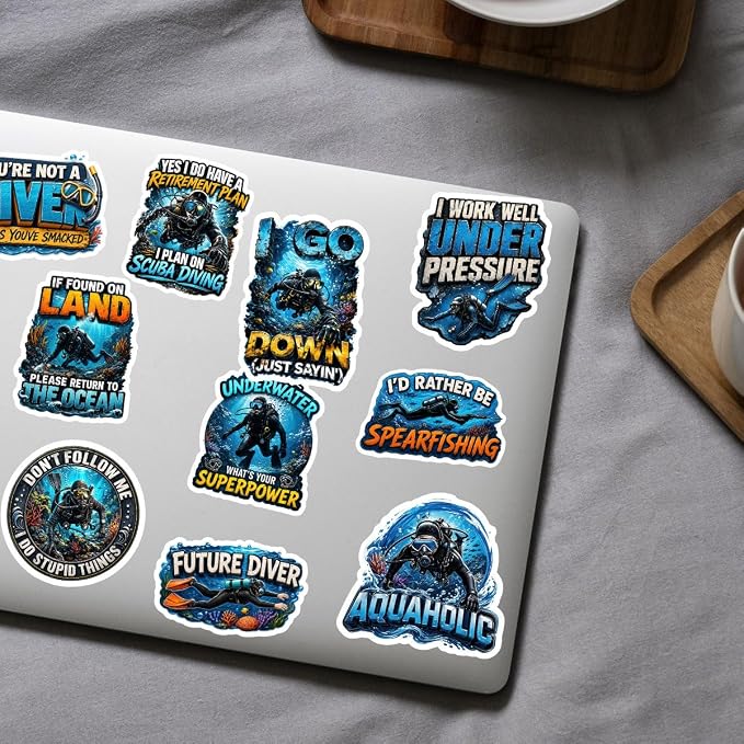 10pcs Suba Diving Stickers for Scrapbook Cartoon Stickers for Water Bottles Vinyl Decals for Kids Teens Laptop Notebook Phone Luggage Skateboard Bike Guitar Helmet