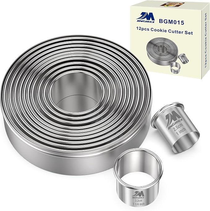 Round Cookie Biscuit Cutter Set 12 Pieces Graduated Circle Pastry Cutters 18/8 Stainless Steel Cookie Cutters1inch - 4 1/2inch Donut Cutter Ring Molds GIFT Package