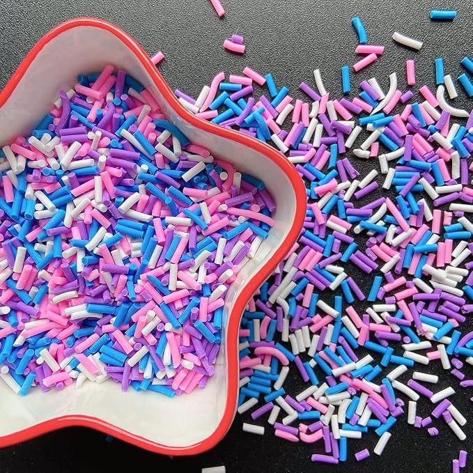 EHOPE 50g Fake Sprinkles Non-edible Polymer Clay Sprinkles Resin Sprinkles Fake Candy Sprinkles Faux Sprinkles for DIY Crafts Nail Art Cake Phone Case(Long-Purple Sugar granules-16A)