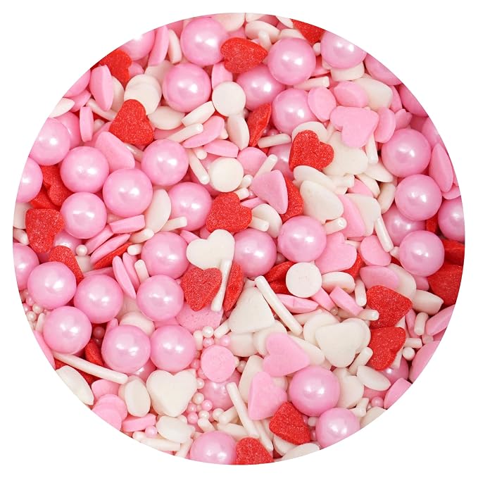 Hearts & Pearls Red, White and Pink Sprinkle Mix 4.4 oz, Valentines Sprinkles For Cake Decorating, Baking, Ice Cream & More, The Hampton Candy Company