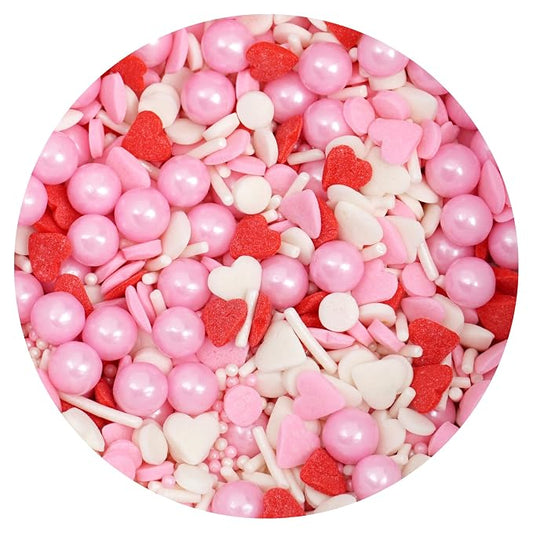 Hearts & Pearls Red, White and Pink Sprinkle Mix 4.4 oz, Valentines Sprinkles For Cake Decorating, Baking, Ice Cream & More, The Hampton Candy Company