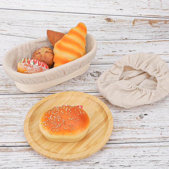 2 Pcs Bread Proofing Basket Cloth Liner Baking Dough Basket Cover Natural Rattan Banneton Proofing Cloth for Bakery Home Baking, oval about 10 × 6 inch