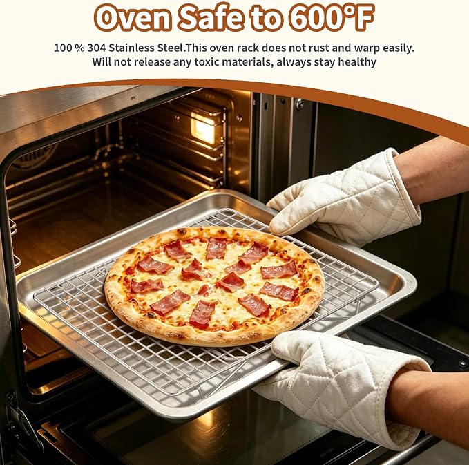 2-Tier Cooling Rack for Baking, 304 Stainless Steel Stackable Wire Baking Rack, Oven & Dishwasher Safe, Fits Half Sheet Pan for Roasting, Bacon, Cooling & Air Fryer Cooking, 13.4"x9.4"