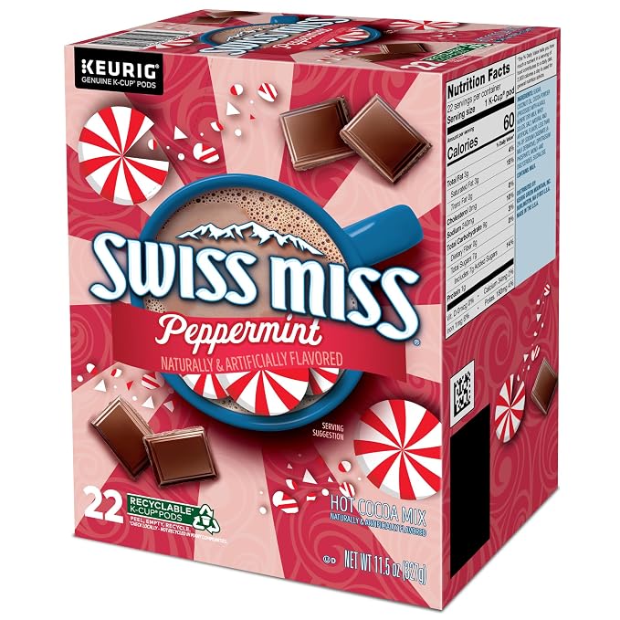 Swiss Miss Peppermint Hot Cocoa, Single-Serve Keurig K-Cup Pods, Hot Chocolate, 88 Count (4 Packs of 22)
