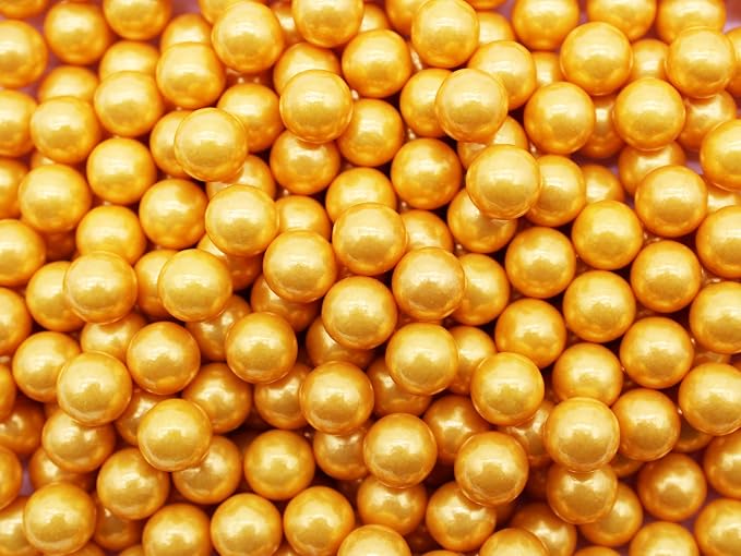 8 Ounce 10MM Gold Edible Candy Beads For Decorating Wedding Cakes-Gemstone Candy For Parties-100% Edible