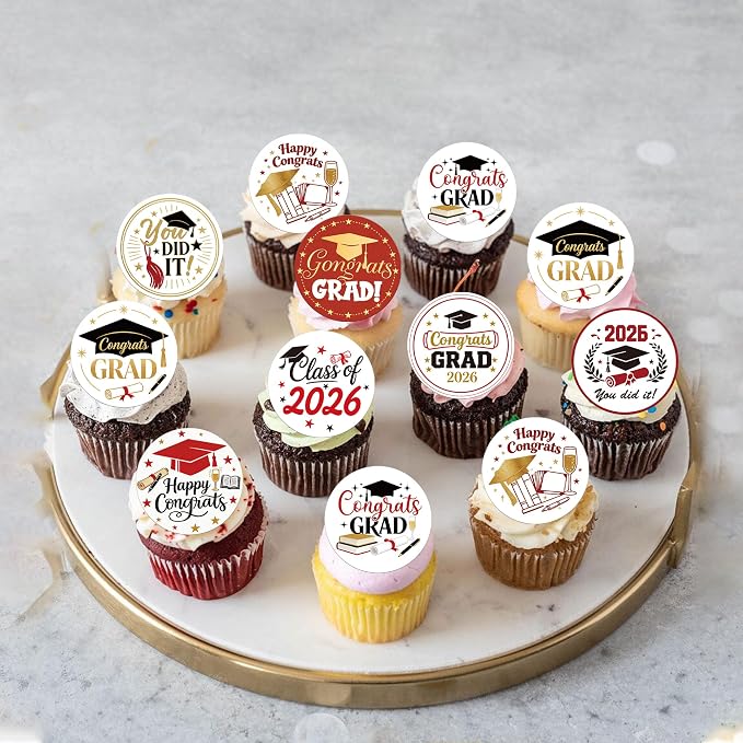 63 PCS Edible 2026 Graduation Cupcake Toppers Class of 2026 Cupcake Picks Edible Diploma Congrats 2026 Grad Cap Cupcake Decorations for Congratulations 2026 Graduation Party Cake Decorations Supplies
