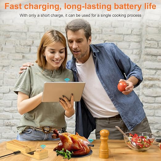 Wireless Meat Thermometer Bluetooth with Ceramic Probe: Waterproof Digital Oven Food Thermometer for Grill Fryer BBQ, 600Ft Range & Smart App for iOS/Android/air Home, Apartment