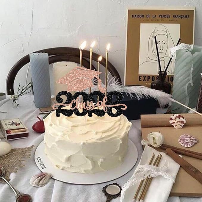1 Pack Class of 2026 Cake Topper Glitter Congrats Grad Cap 2026 Graduation Cake Pick for 2026 Graduation Theme High School Boys Girls Graduate Party Cake Decorations Supplies Black Red