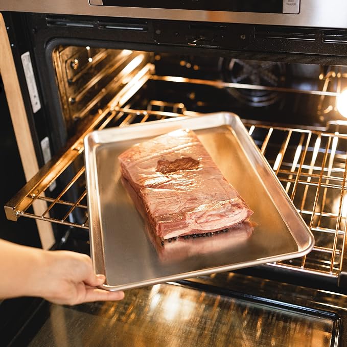 KITCHENATICS Jelly Roll Baking Pan Aluminum Nonstick Warp Free Set of 2 | Rimmed nonstick trays used for roasting meats, baking pastries and catching drippings while cooking