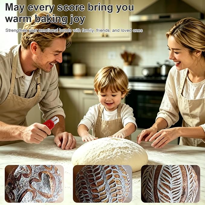 Herda Sourdough Scoring Tool with 5 Bread Lame Blades, Retractable & Magnetic Design, Professional Bread Baking Scorer for Sourdough Bread, Baguette, Rye Bread (Red