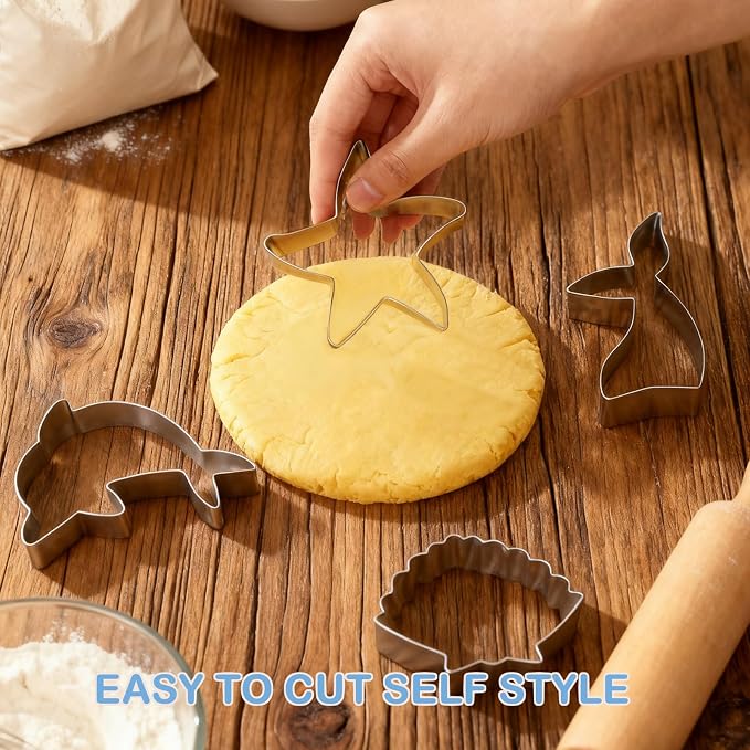 Mermaid Ocean Cookie Cutters- 4" Large Under The Sea Creatures Cute Cookie Cuttesr For Holiday Themed Parties, Mermaid Tail, Starfish, Seashell,Dolphin (4Pcs)