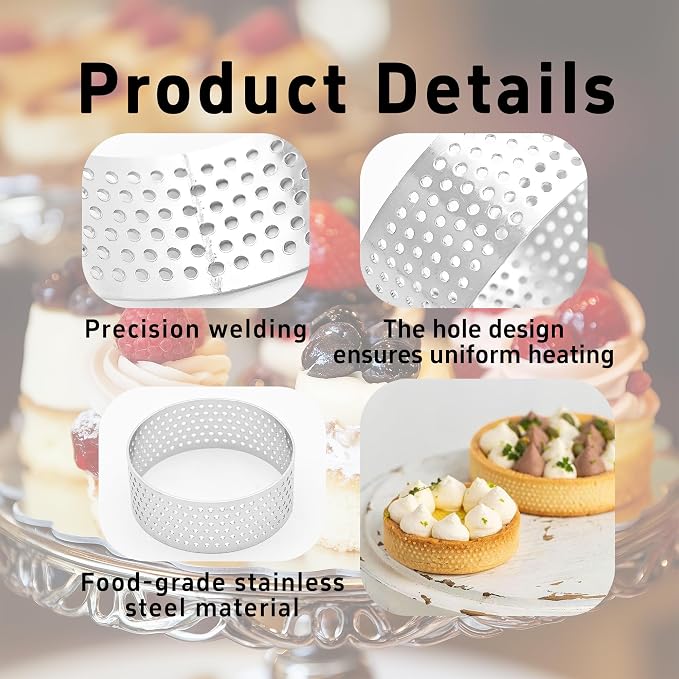 10Pcs 1.98Inch 304 Stainless Steel Perforated Tart Ring, Heat Resistant Cake Mousse Ring for Baking Fruit Tarts, Cake, Crust and Dessert Making