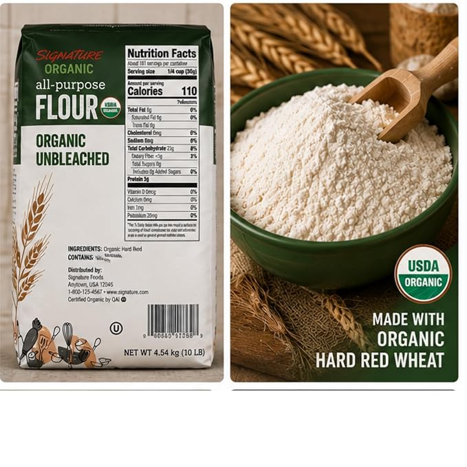 Organic Unbleached All Purpose Flour, 10 lb Bags (2 Count) – USDA Organic Baking Flour, Premium Multipurpose Wheat Flour for Bread, Cookies, Cakes & Pizza Dough