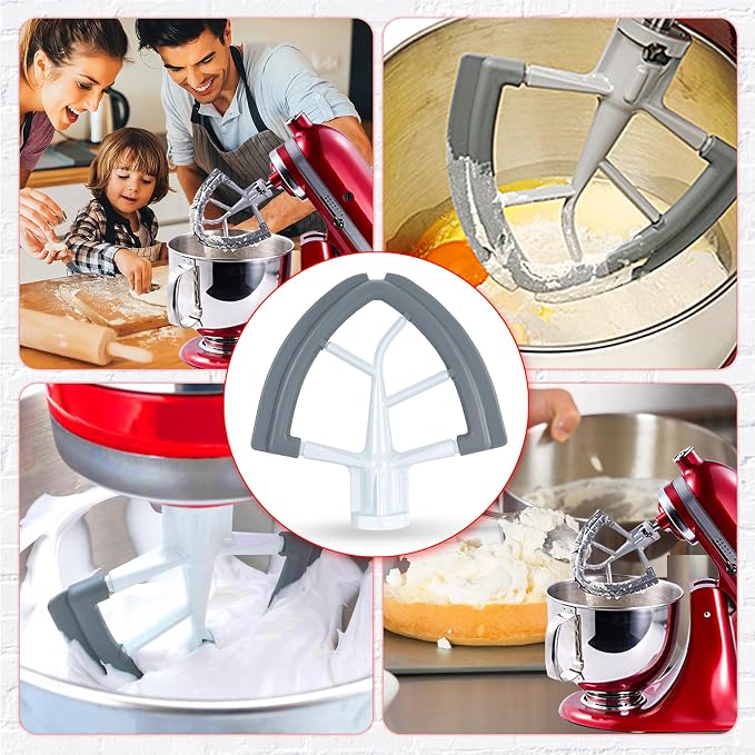 Flex Edge Beater for Mixer Attachement Compatible With KitchenAid,Fits Tilt-Head Stand Mixer Bowls For 4.5/5 Quart Bowls,Beater With Silicone Edges(Grey)