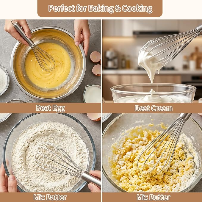 3 PCS Mini Whisk, Small Whisks for Cooking - Stainless Steel Balloon Hand Whisk Set (11", 9", 7") for Baking, Beating Eggs & Batter | Rust-Resistant & Dishwasher Safe