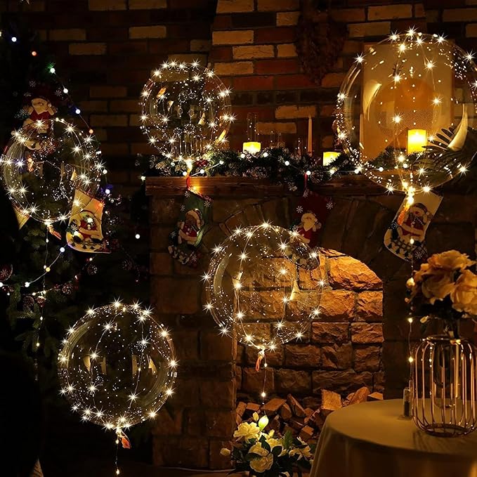 10 Pack Big Light Up BOBO Led Balloons with Sticks - Clear Balloons with Lights, Glow in the Dark, Flicker in the Daylight - Perfect Glow Party Supplies for Birthday, Wedding, Graduation, Warm White