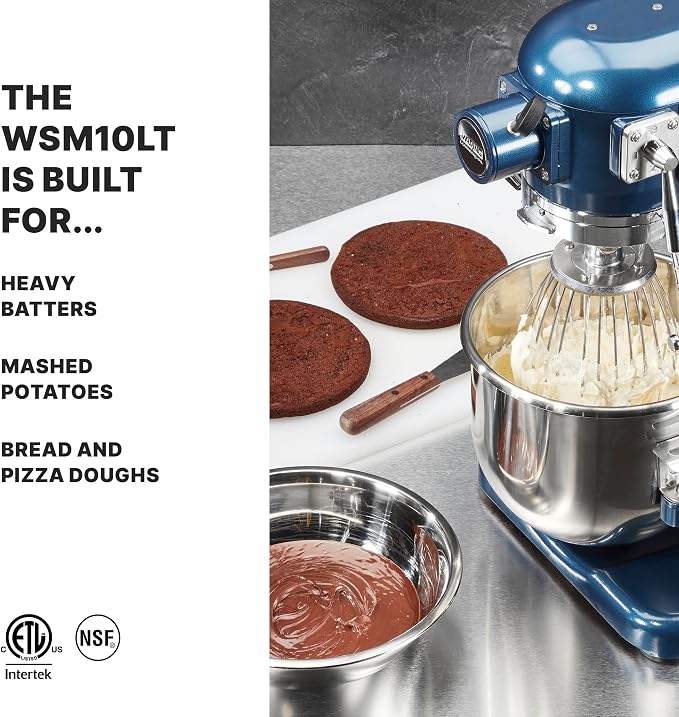 Waring Commercial Luna Planetary Stand Mixer, 10-Quart Capacity, 3/4 Horsepower Motor with Digital Timer, for Professional Bakeries & Commercial Kitchens, WSM10LT