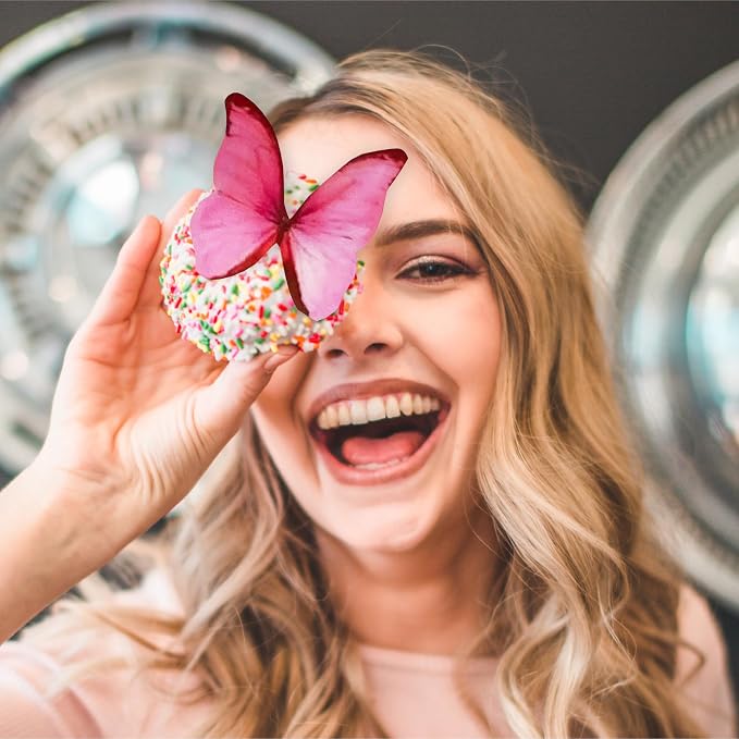 Sugar Robot Inc. Edible Butterflies Large Size Premium Crafted Made in the USA Cake and Cupcake Toppers, Decoration (Pink)